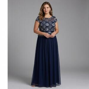 PROM Modest Elegant Floral Lace Tulle Maxi Gown Petite Plus Formal Dress
